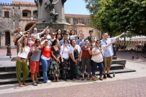One of the things to do is visit Zona Colonial like here the students from Western Washington University Fairhaven College who stand in front of the Columbus statue in the old town of Santo Domingo.