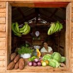 Woman in her small colmado shop with fruits and vegetables near Las Galeras, Samana.