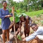 A group of young people in Ghana plant trees with Click A Tree and IIC for the reforestation of Ghana. with each 2022 Spanish course booked for learning Spanish at IIC Spanish School in the Dominican Republic.