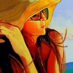 Street art picture of a young woman lying on the beach and enjoying summer in the Caribbean Sosua Dominican Republic by Bill Passmore.